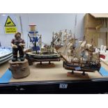 3 MODEL SHIPS & LIGHTHOUSE