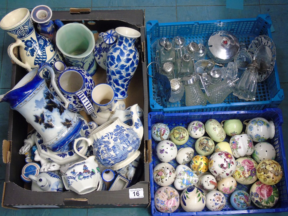 2 BOXES BLUE & WHITE CHINA + POMANDERS & PLATED WA