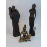 2 AFRICAN FIGURES & ASIAN FIGURE