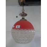 RETRO RED & PATTERNED GLASS HANGING CEILING LIGHT