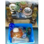 2 BOXES ASSORTED GLASS INCLUDING OIL LAMPS