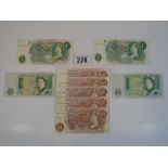 QUANTITY OF UK NOTES, 5 X 10 SHILLINGS & 4 X 1 POU