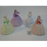 4 SMALL COALPORT LADY FIGURES, 1 A/F