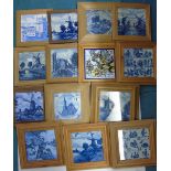 QUANTITY OF BLUE & WHITE FRAMED TILES