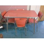 RETRO 1960s RED KITCHEN TABLE & MATCHING CHAIRS