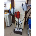 LARGE FLOOR STANDING LAMP WITH GLASS TULIP SHADES