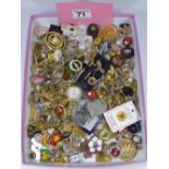 MIXED BOX, CUFF-LINKS, WATCHES, BADGES & COSTUME JEWELLERY