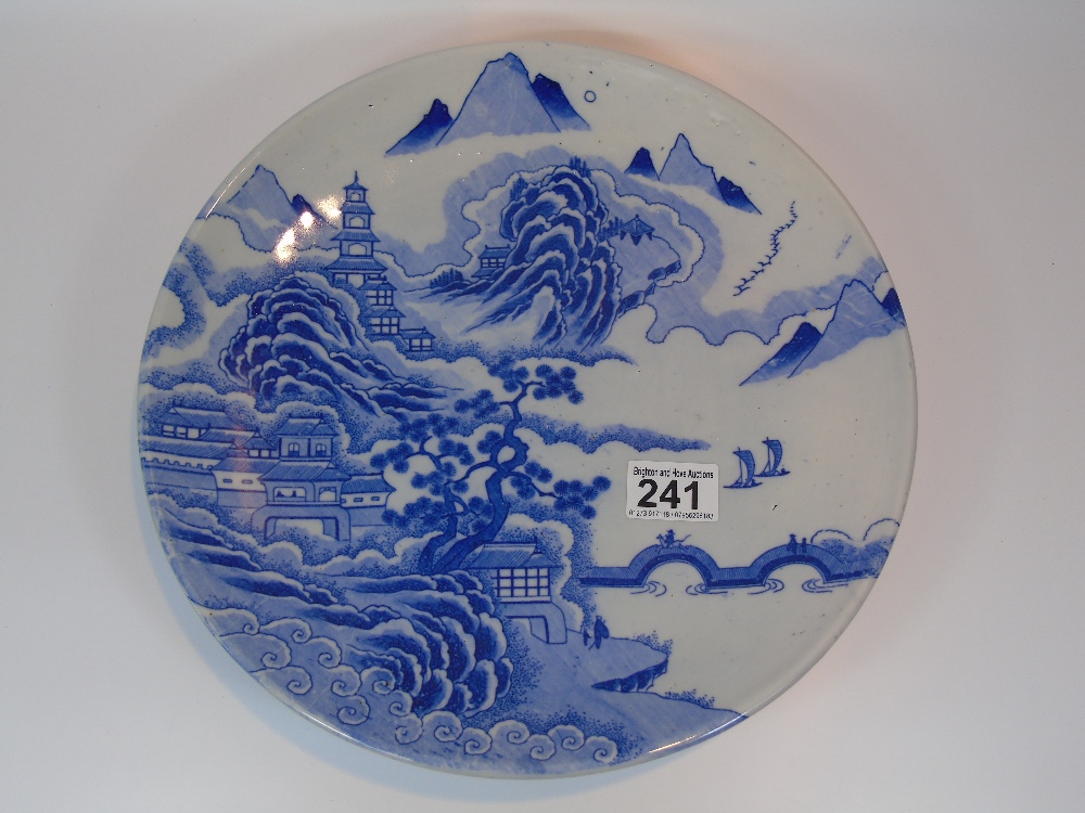 CHINESE 20TH CENTURY BLUE & WHITE LANDSCAPE PLATE