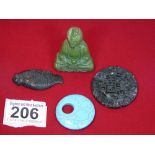 4 PIECES OF JADE INCLUDING BUDDHA