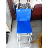 VINTAGE FIRST AID METAL FRAMED CHAIR WITH BLUE COVERING
