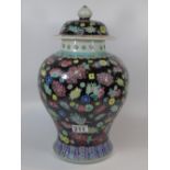 CHINESE 20TH CENTURY FAMILLE NOIR LIDDED VASE A/F