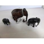 3 WOODEN CARVED ELEPHANTS