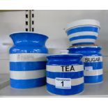 4 PIECES OF T G GREEN BLUE & WHITE CHINA, KITCHEN CONTAINERS