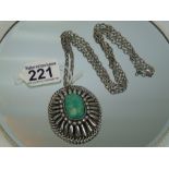 WHITE METAL NECKLACE & PENDANT WITH STONE SCARAB B