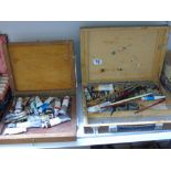 2 WOODEN ARTISTS BOXES & PAINTING MAERIALS