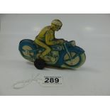 CLOCKWORK MOTOR CYCLE TOY, MADE IN WESTERN GERMANY