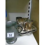 ASSORTED PLATED WARE + PEWTER TANKARD