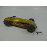 CLOCKWORK TIN PLATE RACING CAR, MADE IN GREAT BRITAIN