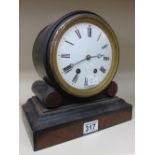 EBONIZED MANTLE CLOCK WITH BURR WALNUT TRIM