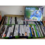 QUANTITY OF XBOX & PC GAMES & RUMBLE STATION GAME MACHINE