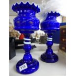 PAIR OF BLUE VASES WITH DROPS