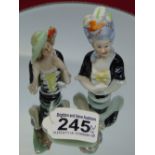 2 CERAMIC PIN CUSHION DOLLS, 1 A/F