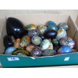 QUANTITY OF DECORATIVE EGGS, CERAMIC, AGATE & PAPER MACHE