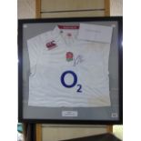 FRAMED,GLAZED & SIGNED CHRIS ROBSHAW 2015 ENGLAND RUGBY SHIRT