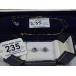 9CT GOLD & SAPPHIRE PENDANT & EARRING SET