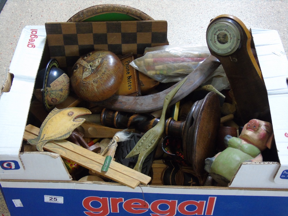 QUANTITY OF WOODEN ITEMS INCLUDING TOYS, FIGURES & CANDLESTICKS