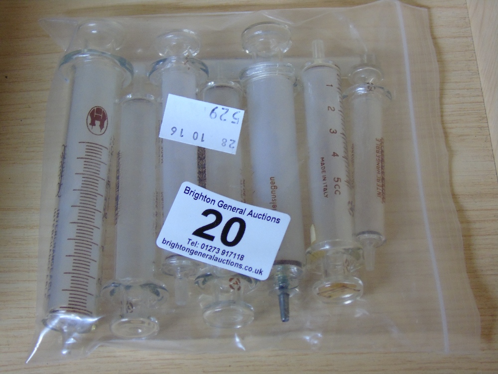 8 ANTIQUE FULL GLASS SYRINGES VINTAGE SYRINGES