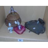 PEWTER TRAY, HALF LADY PIN CUSHION & 2 OTHERS