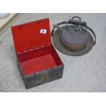 ALARMED STRONG BOX, KETTLE & HANGING SKILLET