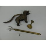 DOG NUTCRACKERS & 2 BRASS ITEMS