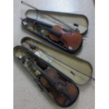 2 CASED VIOLINS FOR RESTORATION