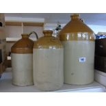 LARGE STONEWARE FLAGON + 2 STONEWARE BOTTLES