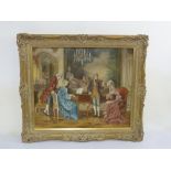 An 18th century style oil on canvas conversation piece in gilt swept frame - 49 x 59cm