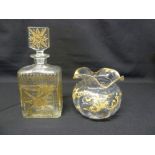 French cut crystal decanter and stopper and a gilded glass flower bowl
