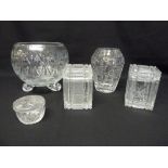 A quantity of cut glass to include a vase and covered dishes  (5)