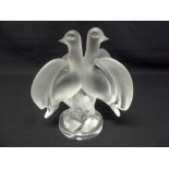 A Lalique figurine of a pair of doves, marks to the base