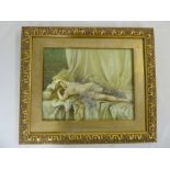 Carelli oil on panel of a reclining nude, signed bottom right - 18.5 x 23.5cm