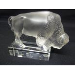 Lalique model of a Bison on rectangular plinth, signed to the base