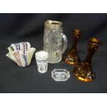 A quantity of glass to include a Baccarat dish, a water jug with silver collar, a Bohemian glass