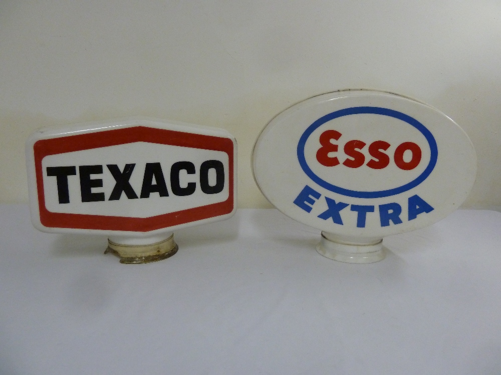 Esso and Texaco plastic petrol moulded decals, circa 1960