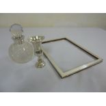 Silver Kiddush cup, a dressing table bottle with silver collar A/F and a picture frame A/F