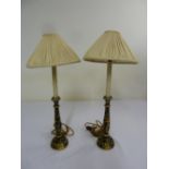 Pair of papier mache lampstands with shades