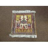 Kashmir hand knotted prayer rug depicting a stylised Mosque within geometric borders - 62.5 x 68.