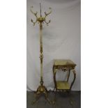 Gilt metal and onyx hat stand and matching side table