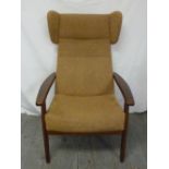 Parker Knoll upholstered armchair model PK 1067-70, impression mark to base