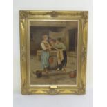 Henry Woods framed oil on canvas of Venetian Washer Women, monogrammed HW bottom right - 56 x 41cm